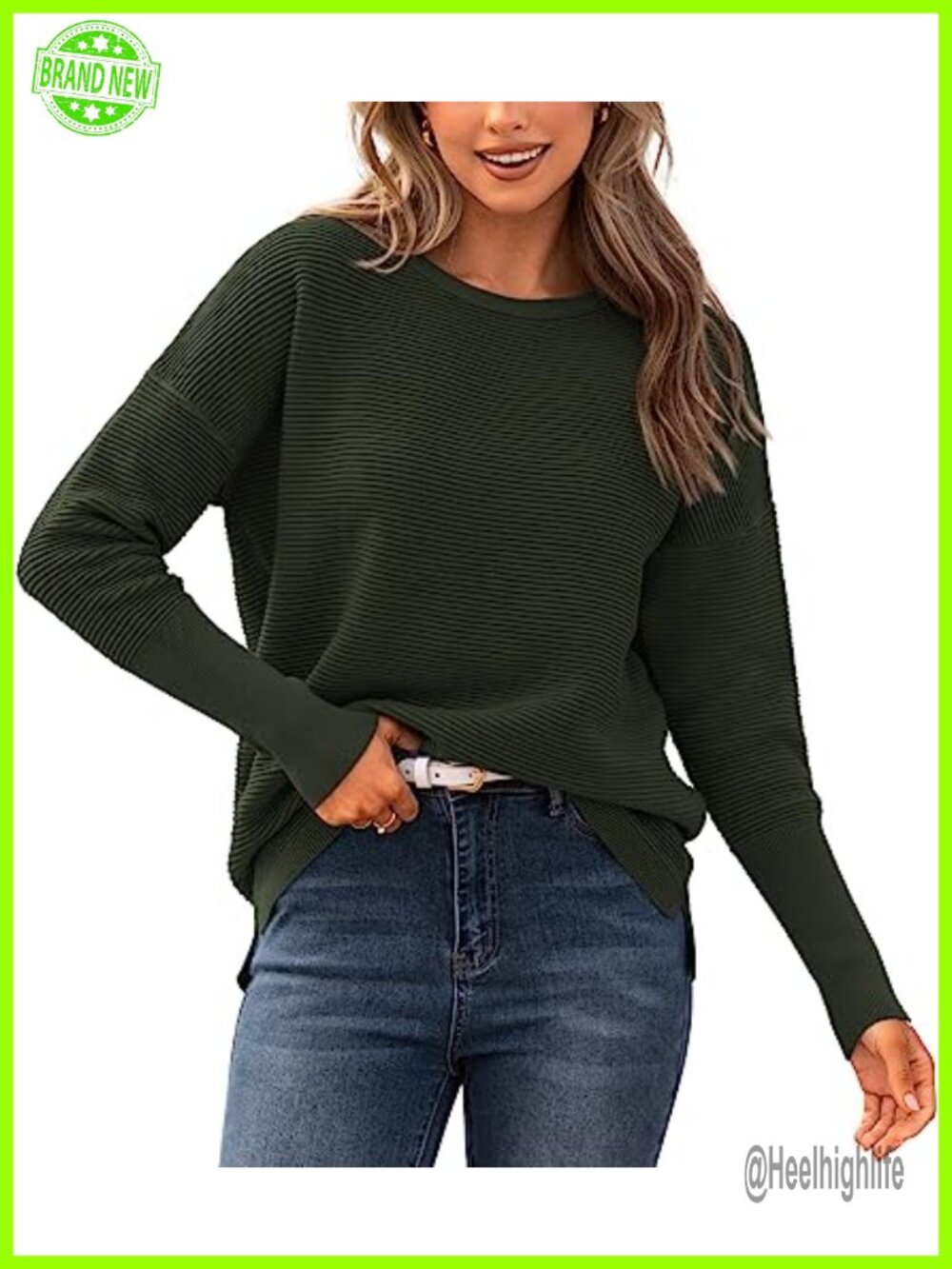 BTFBM Women's Ribbed Knit Sweater Crew Neck Long Sleeve Pullover